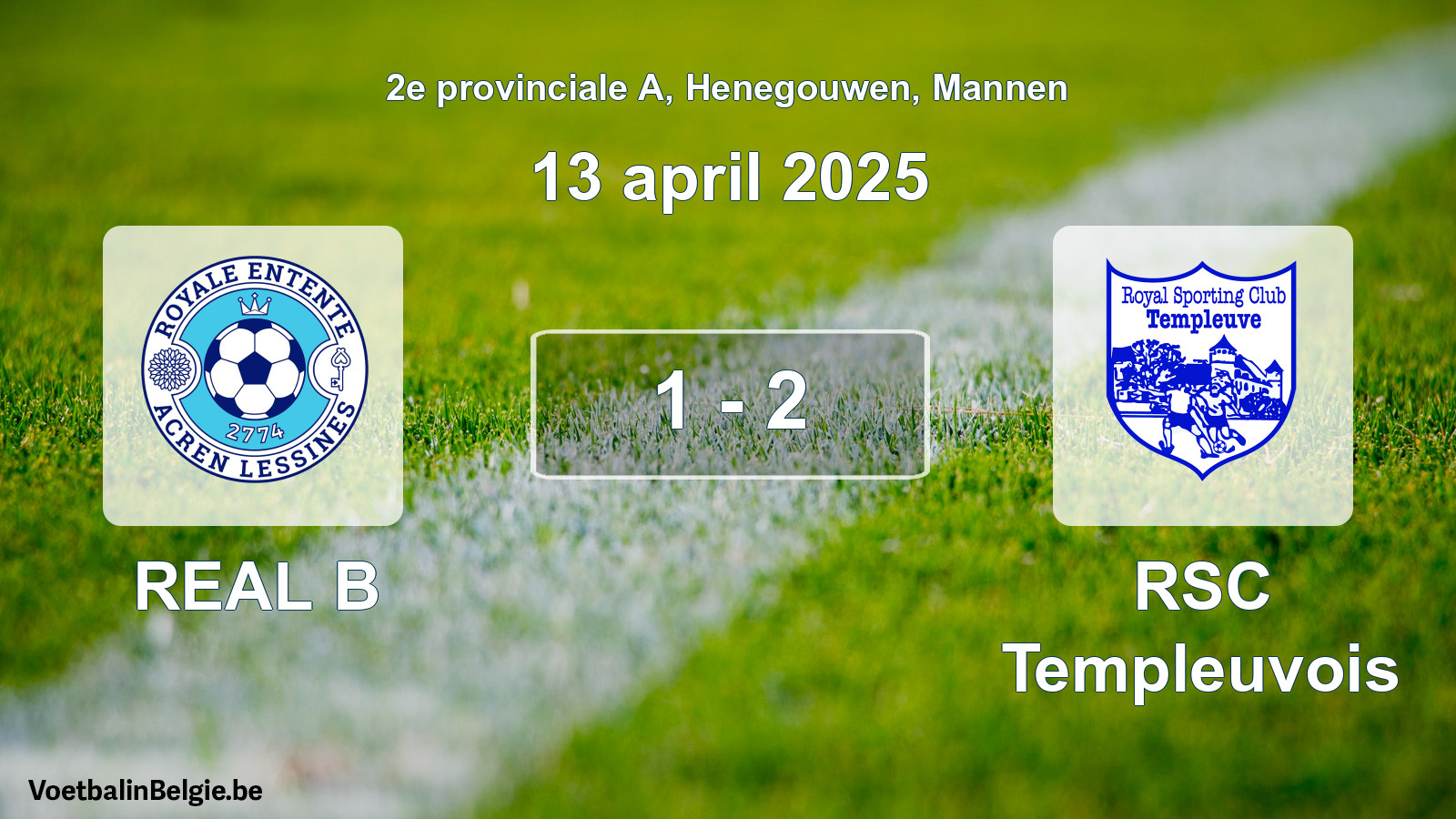 Gespeelde wedstrijd mannenvoetbal: REAL B - RSC Templeuvois 1 - 2 (13 april 2025)