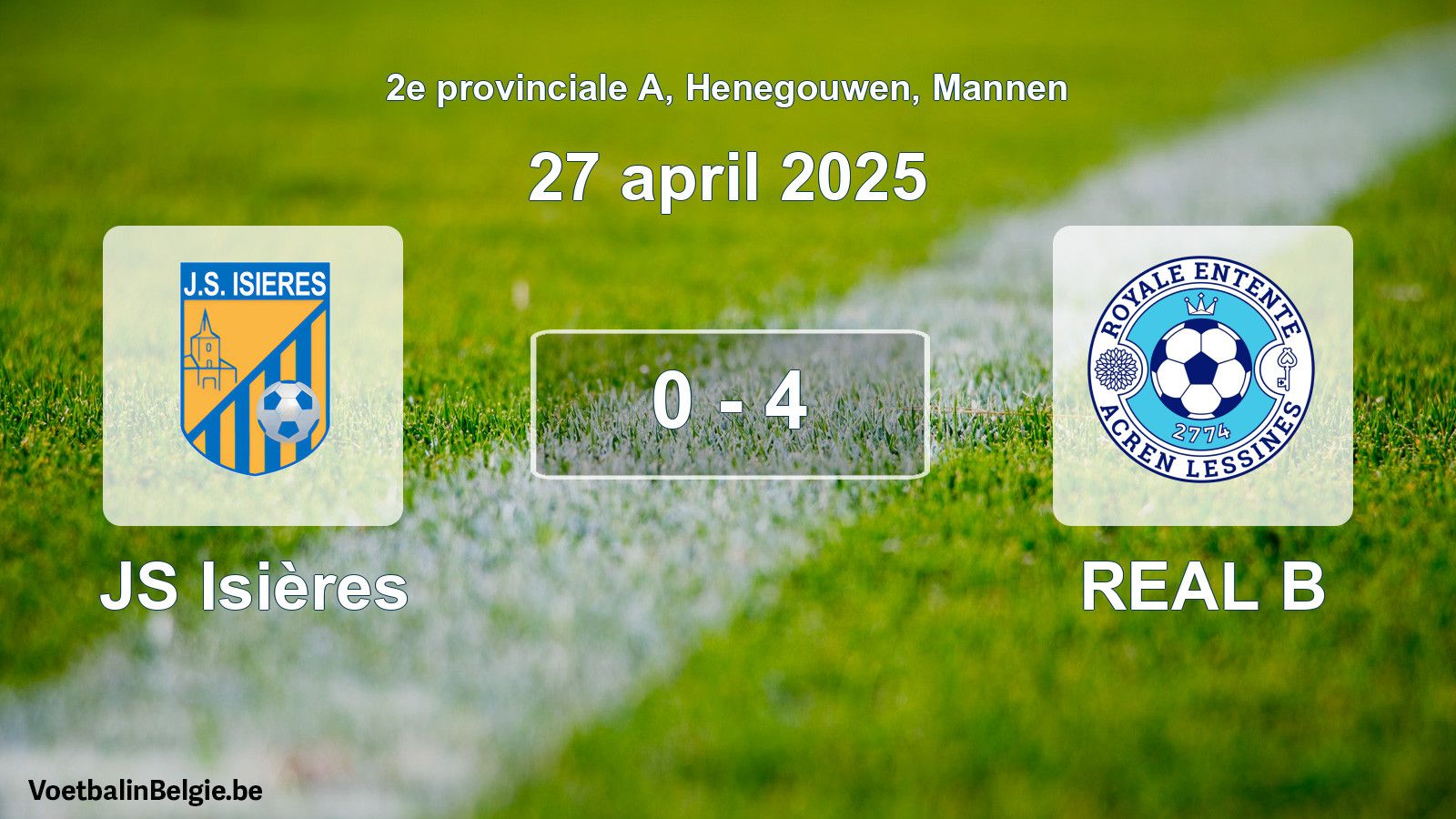Gespeelde wedstrijd mannenvoetbal: JS Isières - REAL B 0 - 4 (27 april 2025)