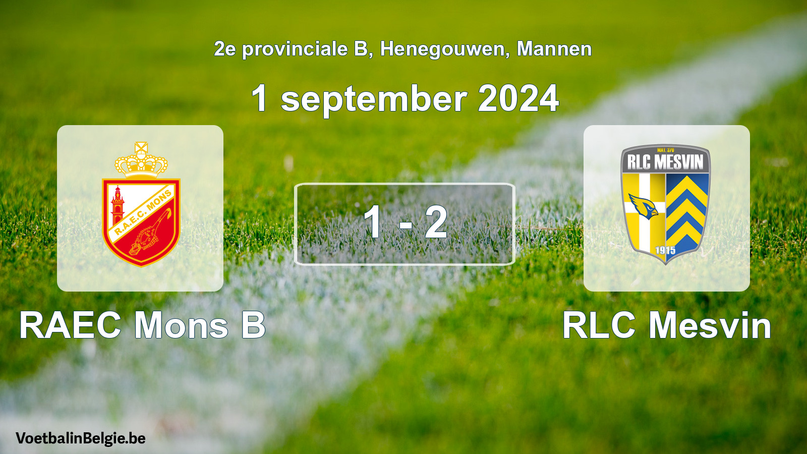 Gespeelde wedstrijd mannenvoetbal: RAEC Mons B - RLC Mesvin 1 - 2 (1 september 2024)