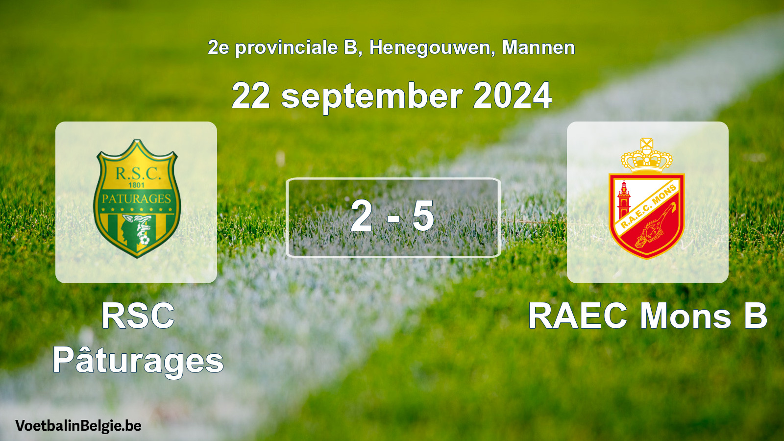 Gespeelde wedstrijd mannenvoetbal: RSC Pâturages - RAEC Mons B 2 - 5 (22 september 2024)