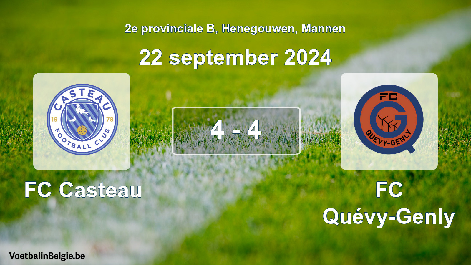 Gespeelde wedstrijd mannenvoetbal: FC Casteau - FC Quévy-Genly 4 - 4 (22 september 2024)