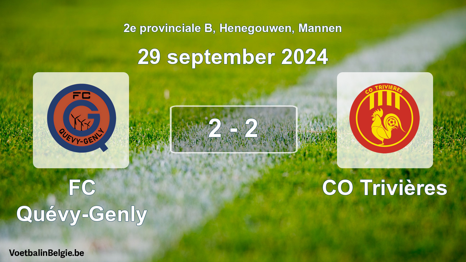 Gespeelde wedstrijd mannenvoetbal: FC Quévy-Genly - CO Trivières 2 - 2 (29 september 2024)