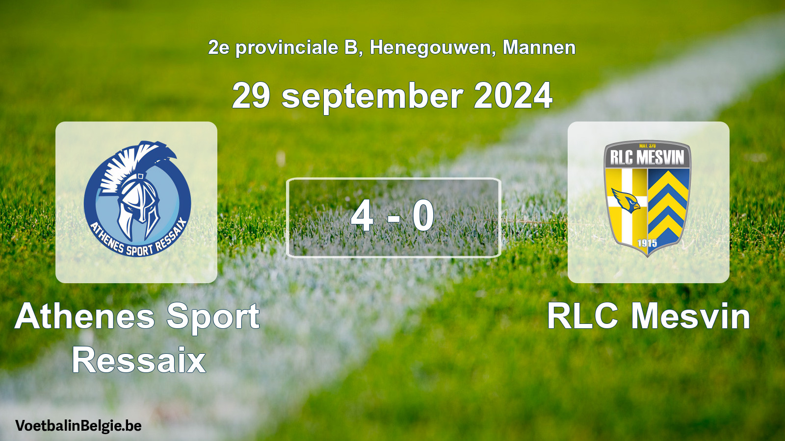 Gespeelde wedstrijd mannenvoetbal: Athenes Sport Ressaix - RLC Mesvin 4 - 0 (29 september 2024)