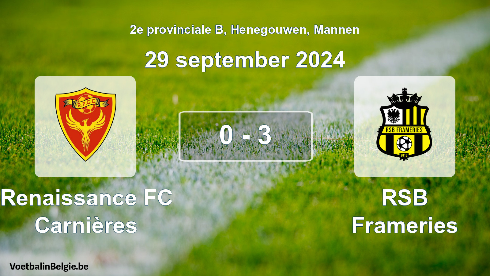 Gespeelde wedstrijd mannenvoetbal: Renaissance FC Carnières - RSB Frameries 0 - 3 (29 september 2024)