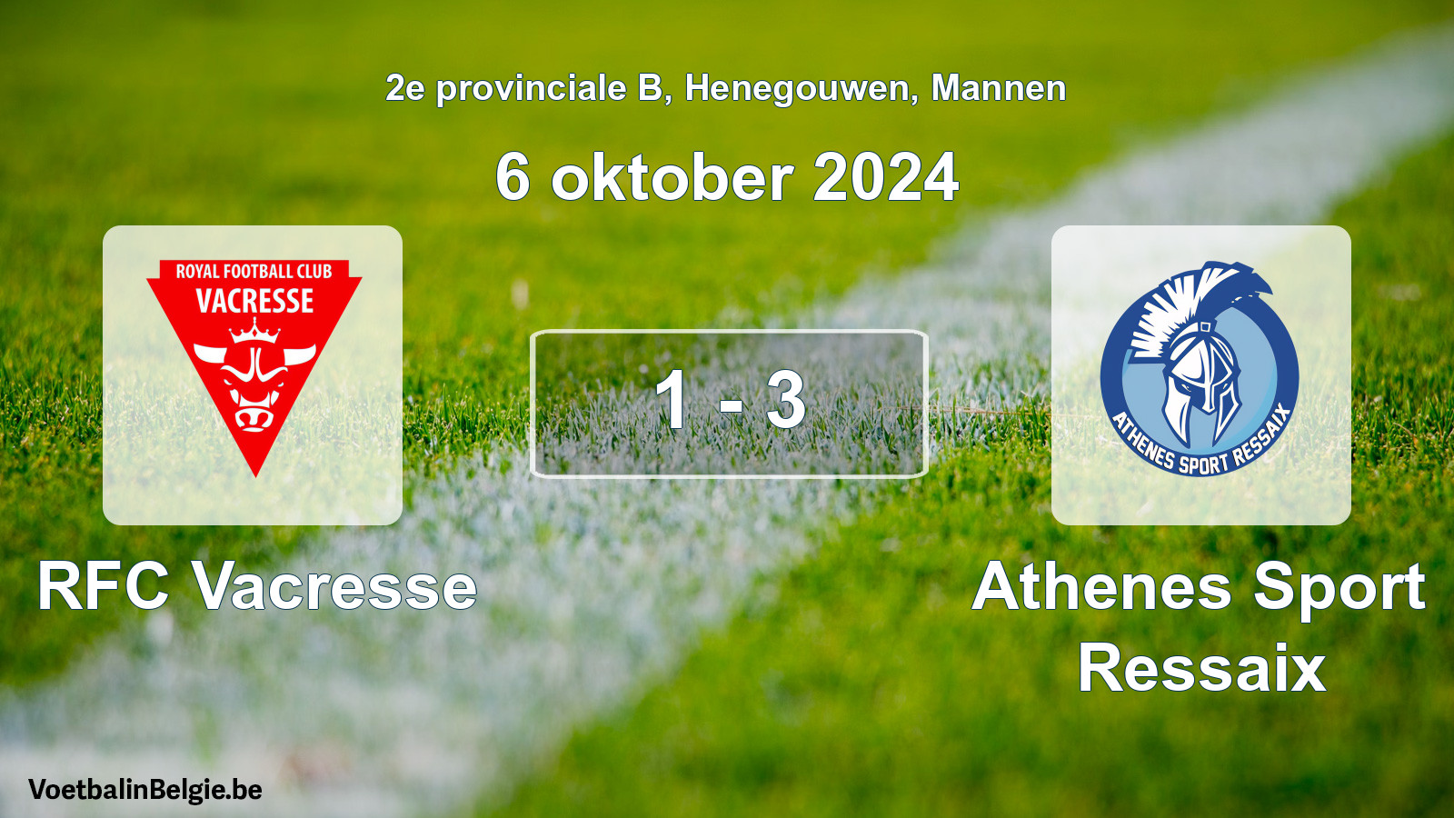 Gespieltes Spiel männer-Fußball: RFC Vacresse - Athenes Sport Ressaix 1 - 3 (6 Oktober 2024)
