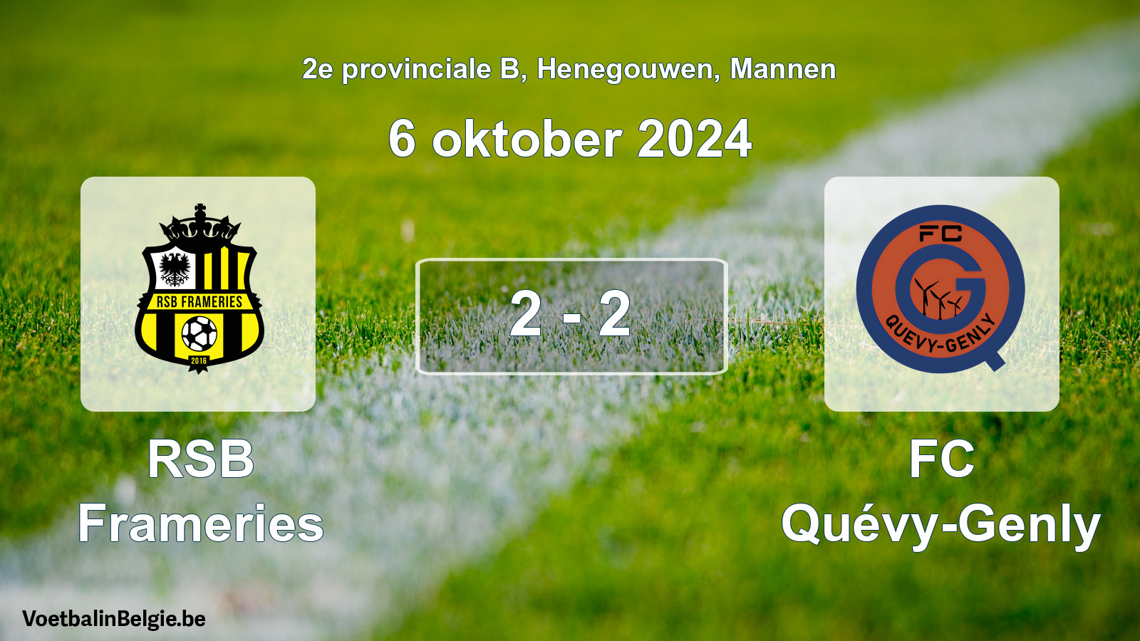 Gespeelde wedstrijd mannenvoetbal: RSB Frameries - FC Quévy-Genly 2 - 2 (6 oktober 2024)