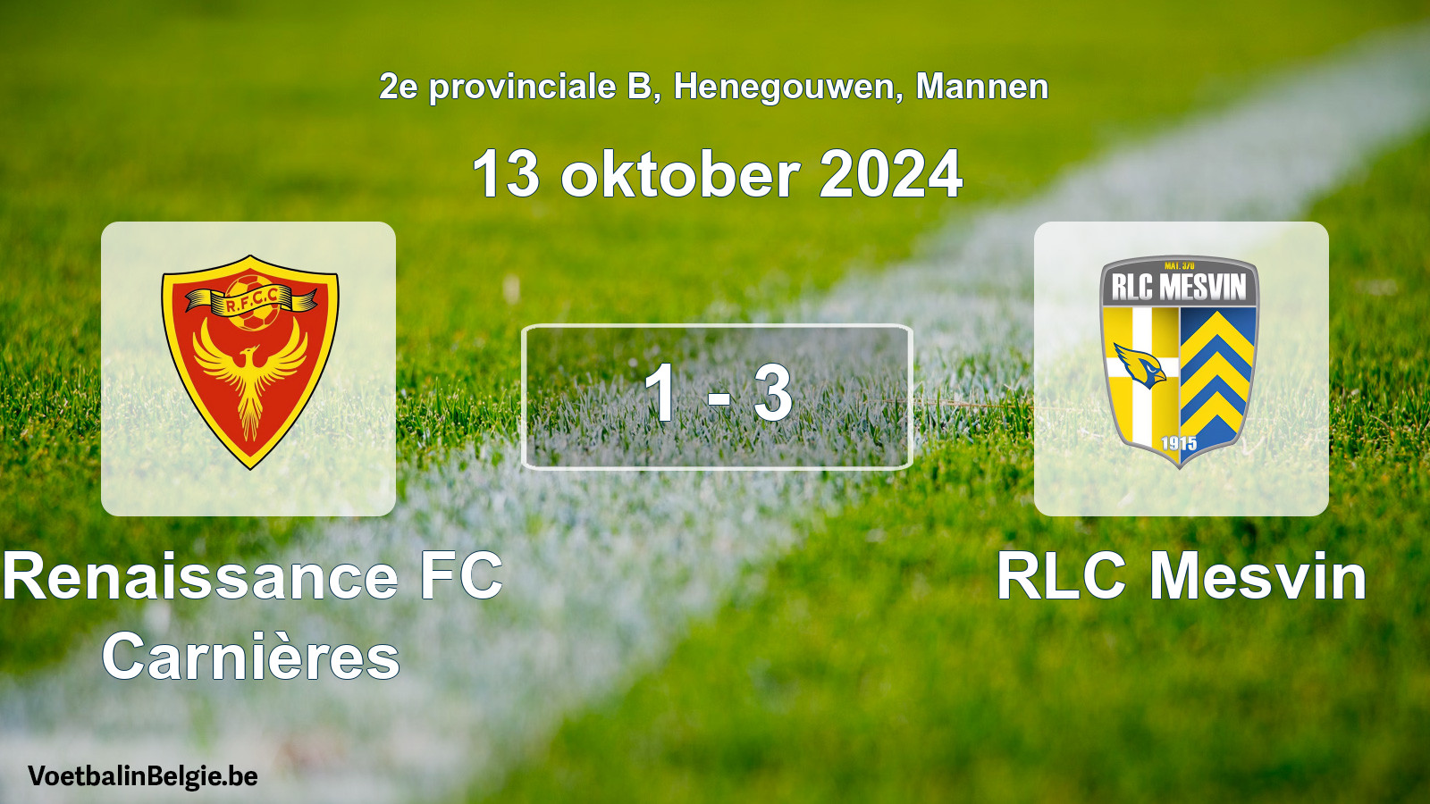 Gespeelde wedstrijd mannenvoetbal: Renaissance FC Carnières - RLC Mesvin 1 - 3 (13 oktober 2024)