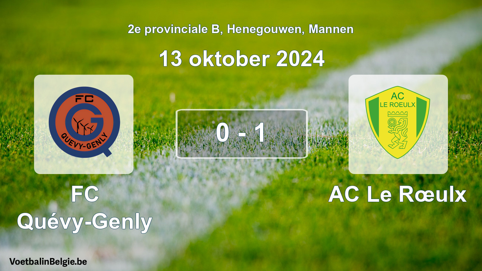 Gespeelde wedstrijd mannenvoetbal: FC Quévy-Genly - AC Le Rœulx 0 - 1 (13 oktober 2024)