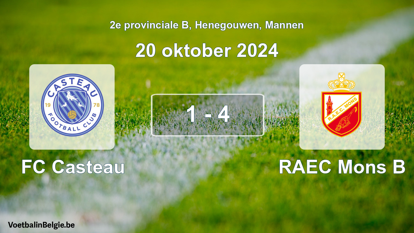 Gespeelde wedstrijd mannenvoetbal: FC Casteau - RAEC Mons B 1 - 4 (20 oktober 2024)