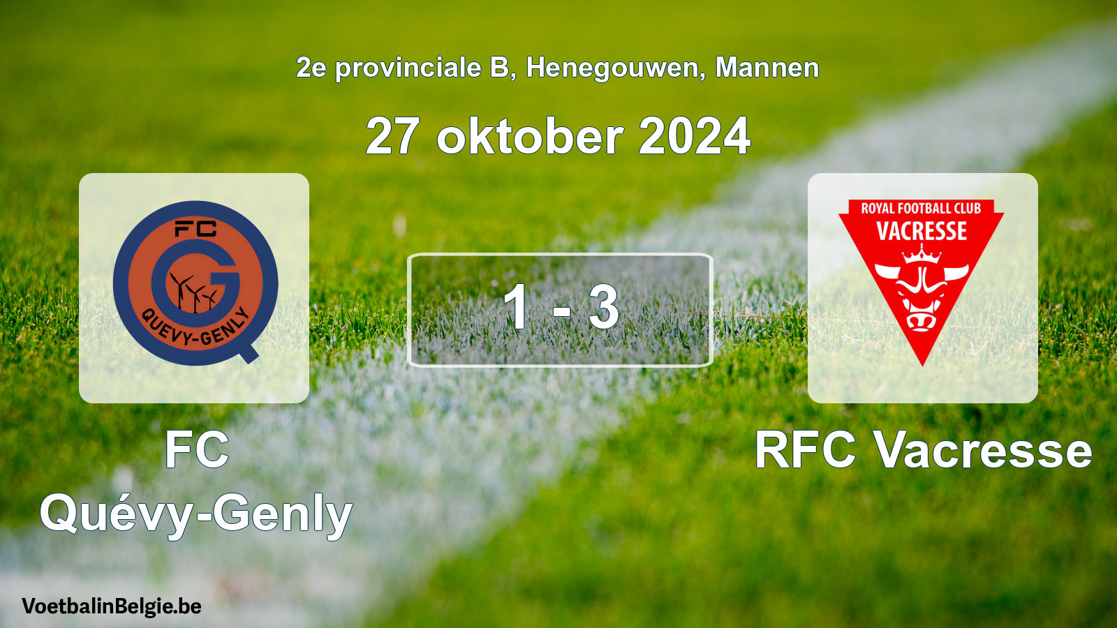 Gespeelde wedstrijd mannenvoetbal: FC Quévy-Genly - RFC Vacresse 1 - 3 (27 oktober 2024)
