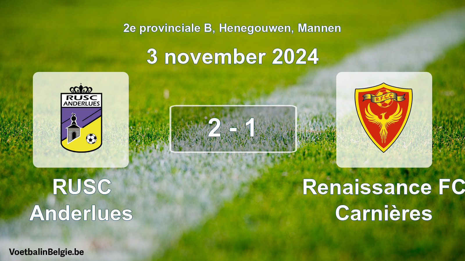 Gespeelde wedstrijd mannenvoetbal: RUSC Anderlues - Renaissance FC Carnières 2 - 1 (3 november 2024)