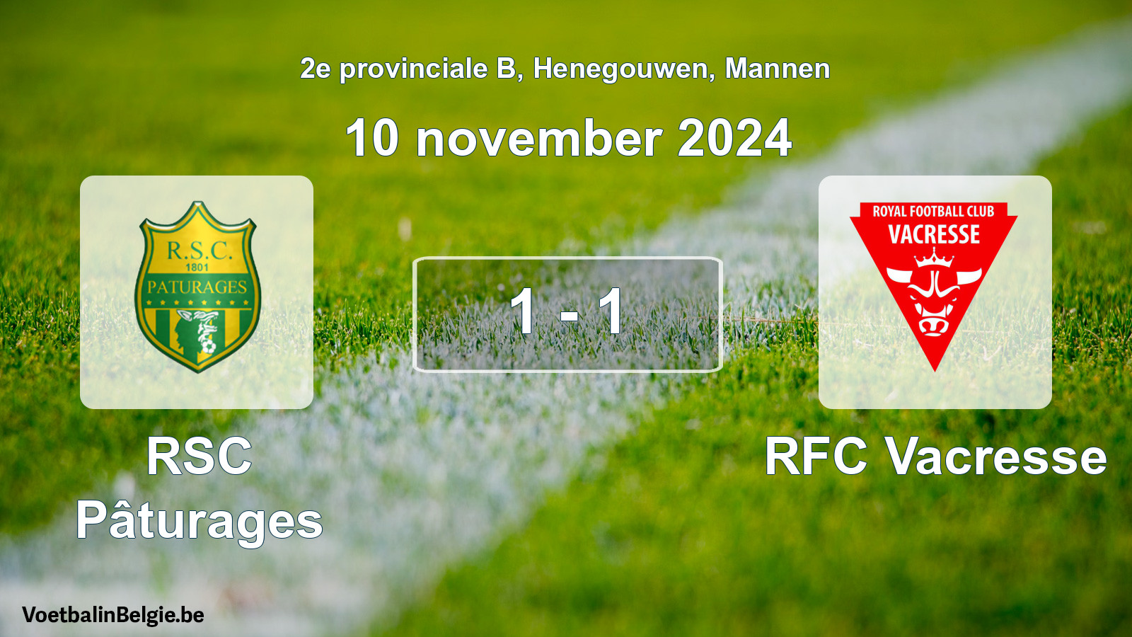 Gespeelde wedstrijd mannenvoetbal: RSC Pâturages - RFC Vacresse 1 - 1 (10 november 2024)