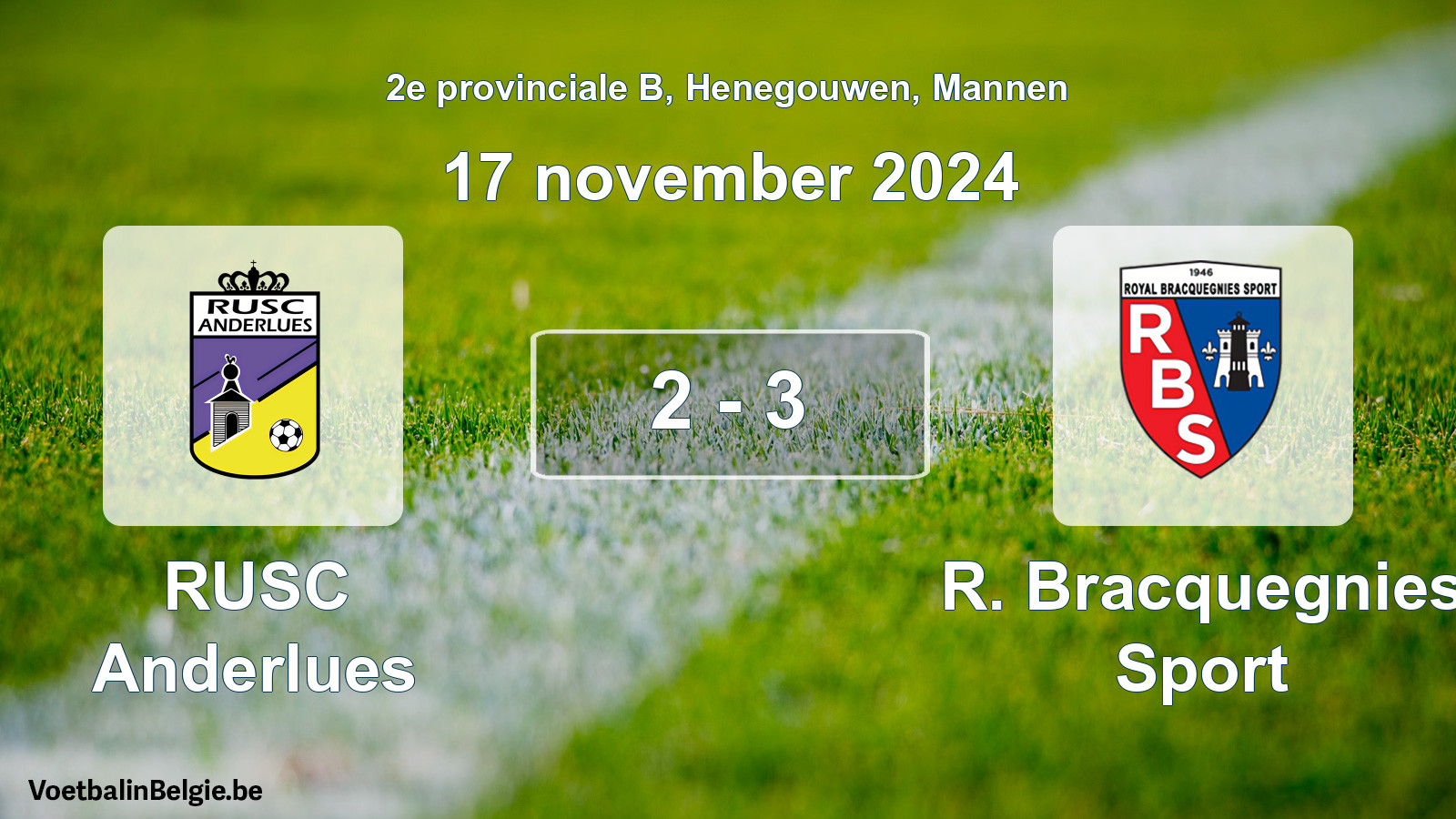 Gespeelde wedstrijd mannenvoetbal: RUSC Anderlues - R. Bracquegnies Sport 2 - 3 (17 november 2024)