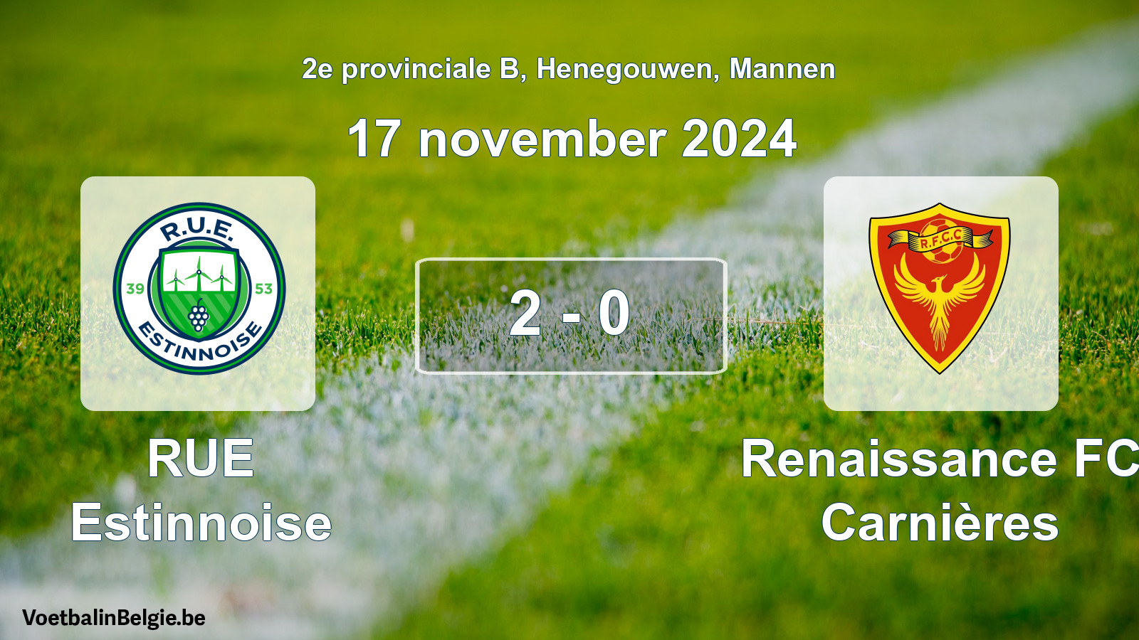 Gespeelde wedstrijd mannenvoetbal: RUE Estinnoise - Renaissance FC Carnières 2 - 0 (17 november 2024)