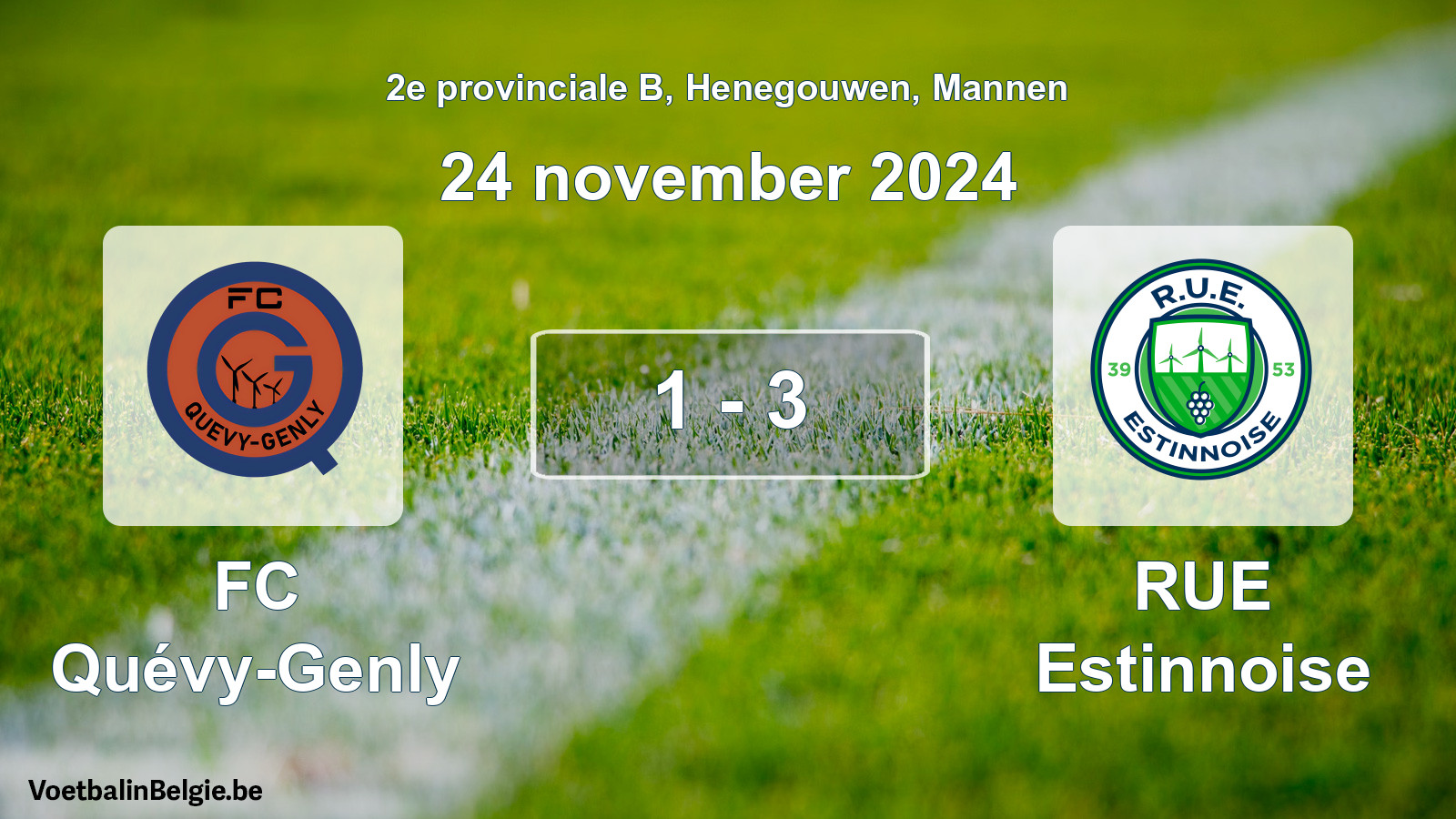 Gespeelde wedstrijd mannenvoetbal: FC Quévy-Genly - RUE Estinnoise 1 - 3 (24 november 2024)