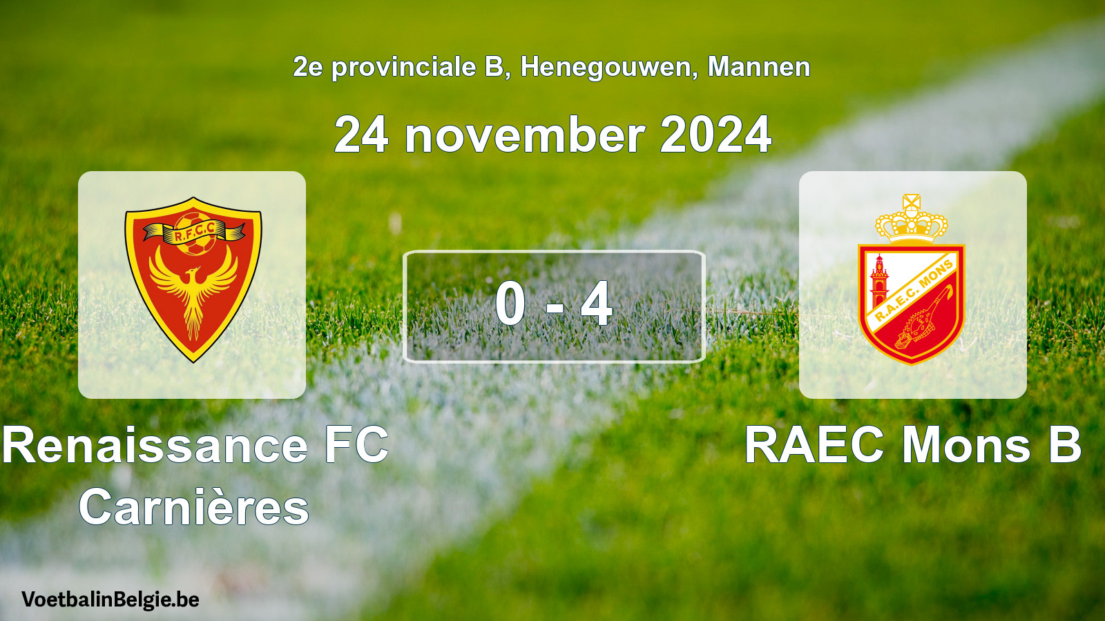 Gespeelde wedstrijd mannenvoetbal: Renaissance FC Carnières - RAEC Mons B 0 - 4 (24 november 2024)