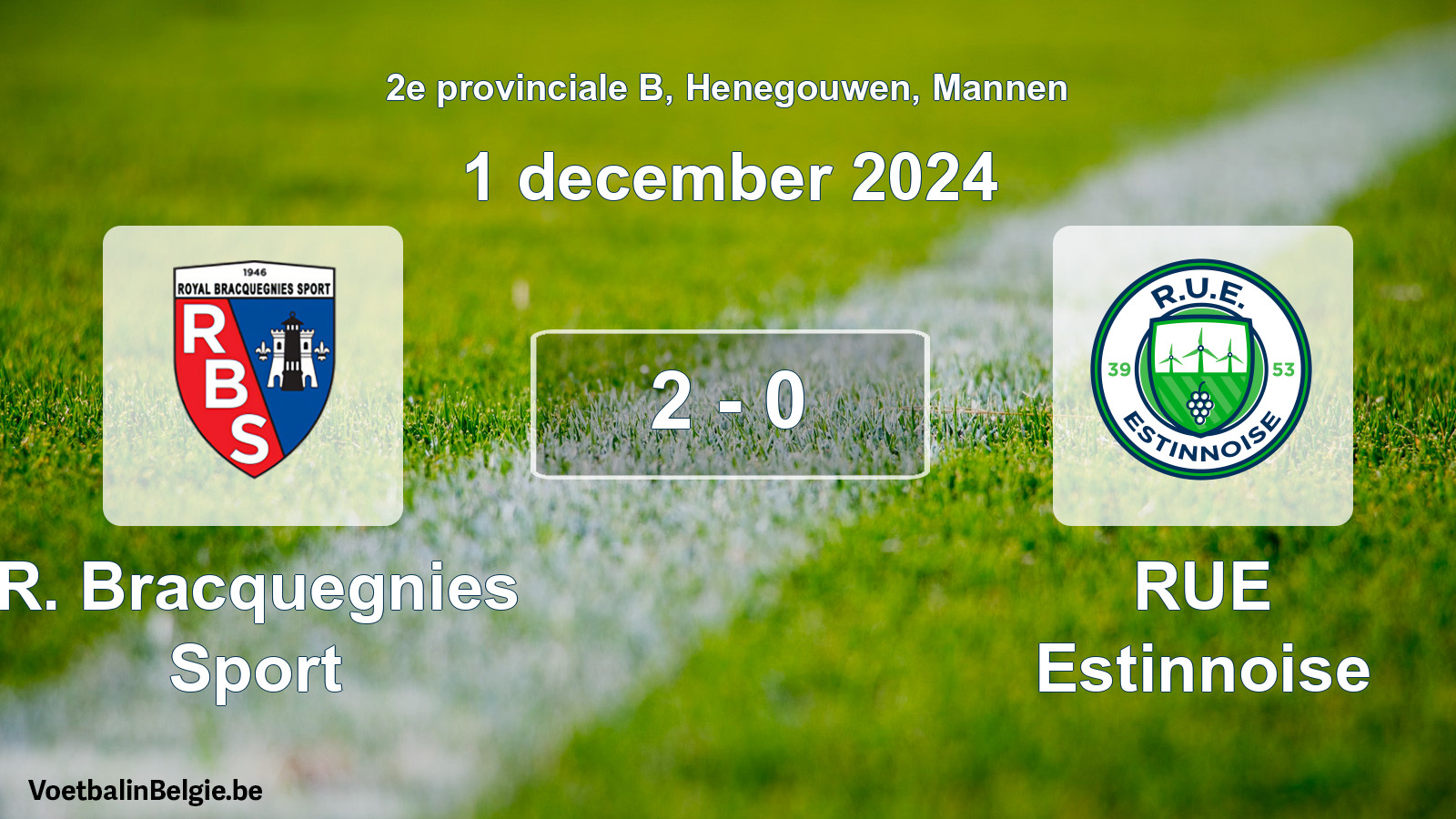 Gespeelde wedstrijd mannenvoetbal: R. Bracquegnies Sport - RUE Estinnoise 2 - 0 (1 december 2024)