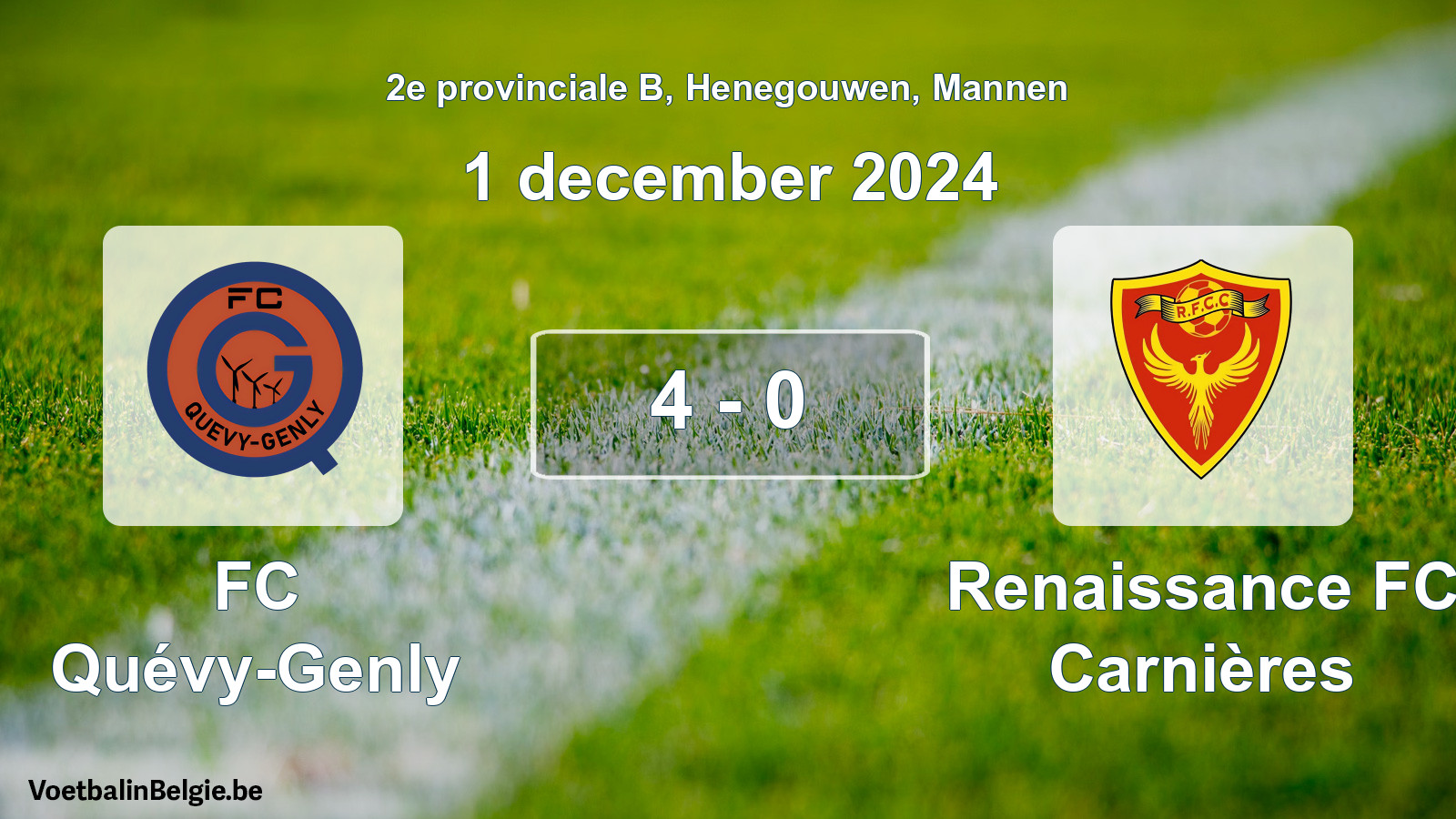 Gespeelde wedstrijd mannenvoetbal: FC Quévy-Genly - Renaissance FC Carnières 4 - 0 (1 december 2024)
