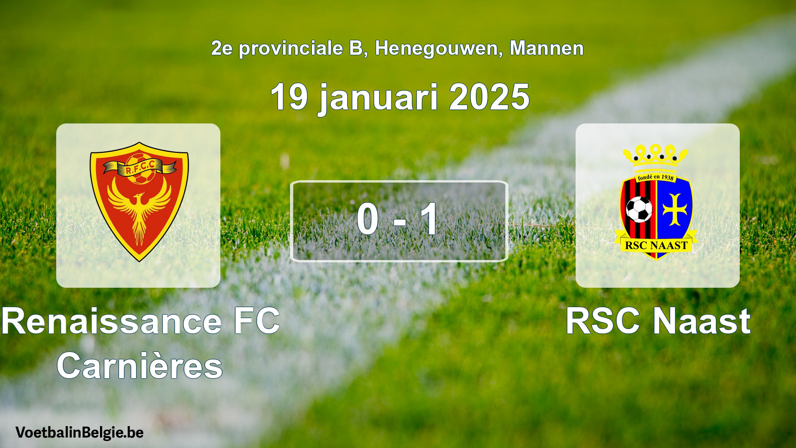 Gespeelde wedstrijd mannenvoetbal: Renaissance FC Carnières - RSC Naast 0 - 1 (19 januari 2025)