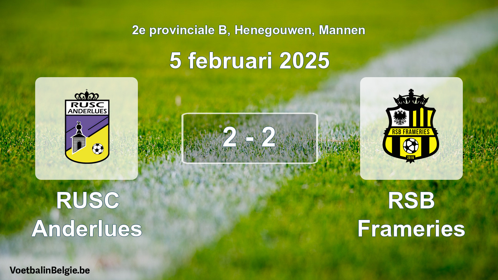 Gespeelde wedstrijd mannenvoetbal: RUSC Anderlues - RSB Frameries 2 - 2 (5 februari 2025)