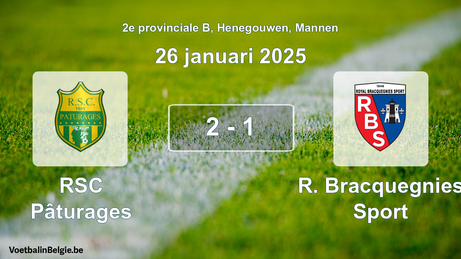 Gespeelde wedstrijd mannenvoetbal: RSC Pâturages - R. Bracquegnies Sport 2 - 1 (26 januari 2025)