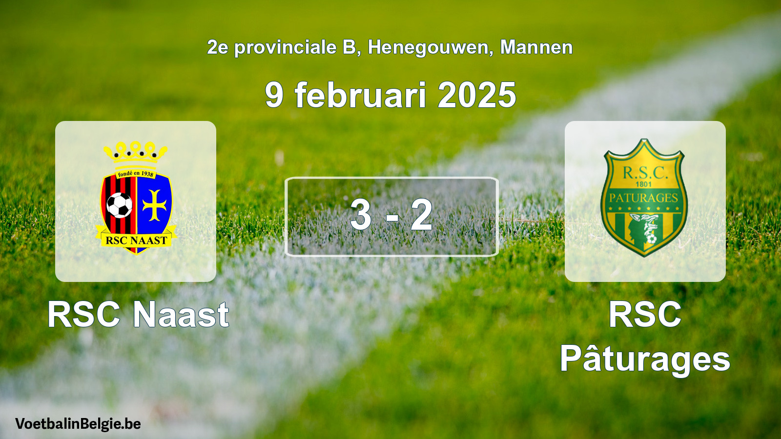 Gespeelde wedstrijd mannenvoetbal: RSC Naast - RSC Pâturages 3 - 2 (9 februari 2025)