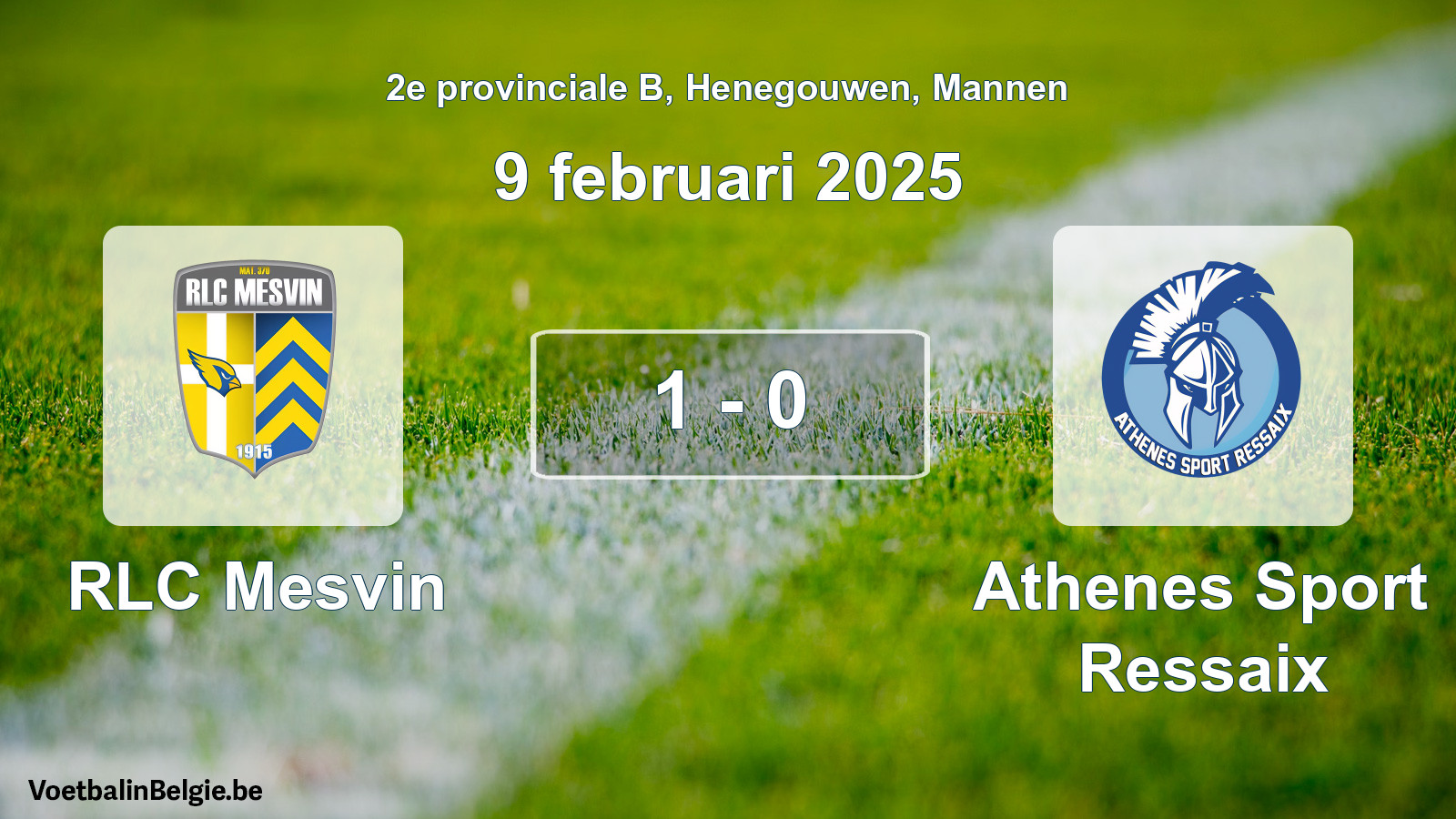 Gespeelde wedstrijd mannenvoetbal: RLC Mesvin - Athenes Sport Ressaix 1 - 0 (9 februari 2025)