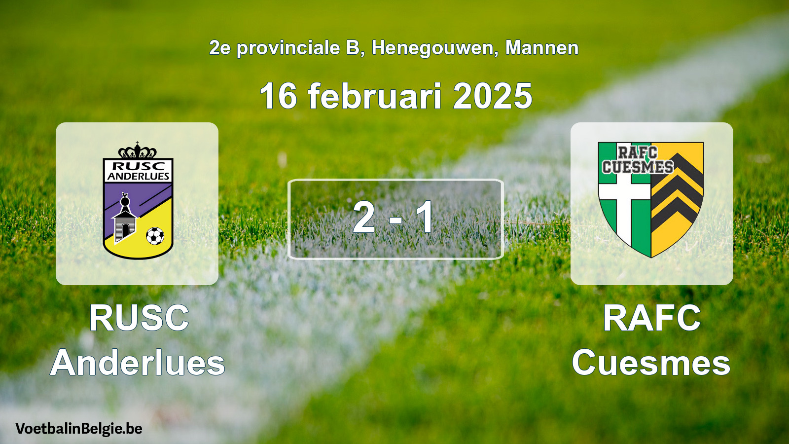 Gespeelde wedstrijd mannenvoetbal: RUSC Anderlues - RAFC Cuesmes 2 - 1 (16 februari 2025)