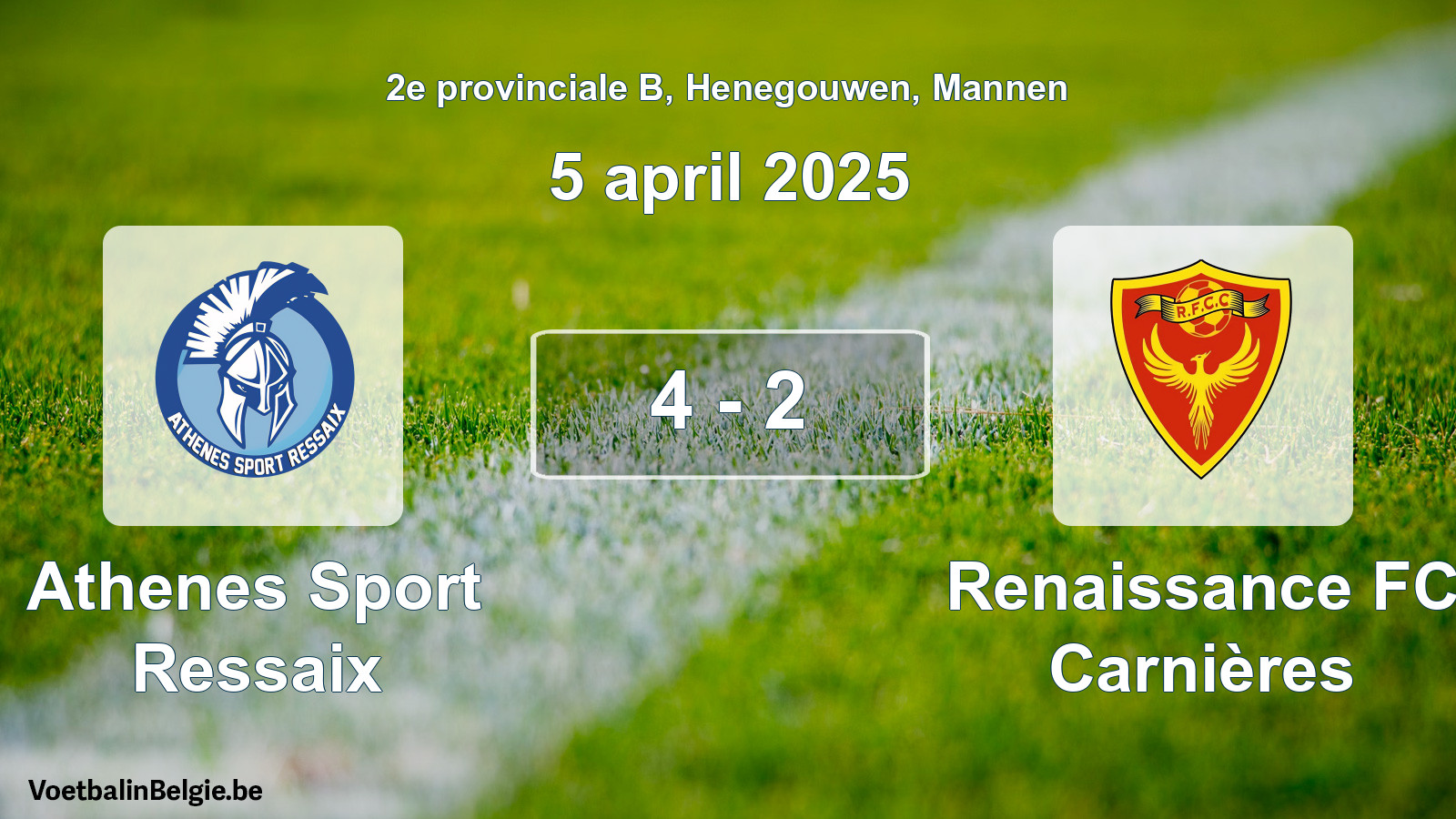 Gespeelde wedstrijd mannenvoetbal: Athenes Sport Ressaix - Renaissance FC Carnières 4 - 2 (5 april 2025)
