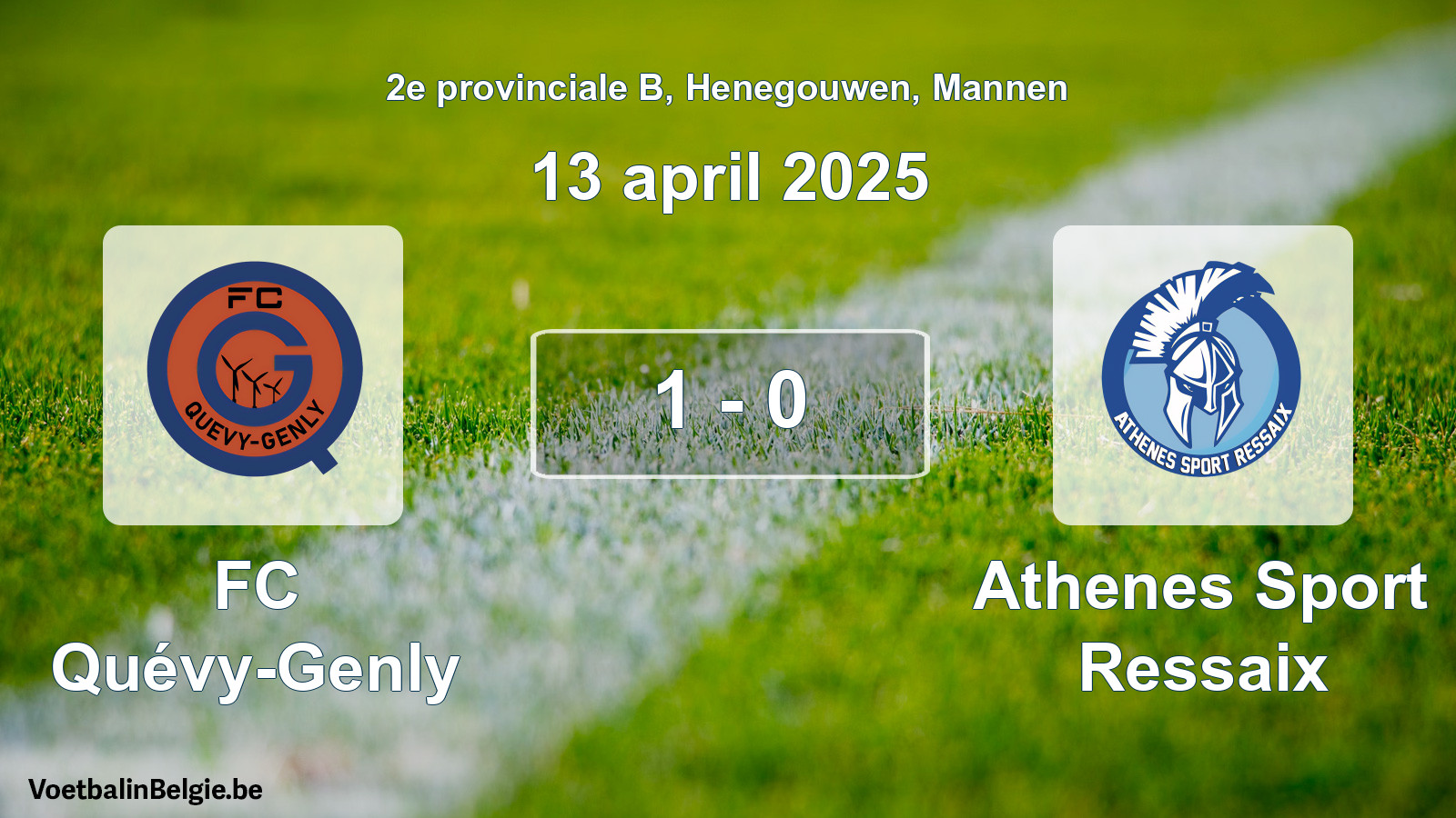 Gespeelde wedstrijd mannenvoetbal: FC Quévy-Genly - Athenes Sport Ressaix 1 - 0 (13 april 2025)
