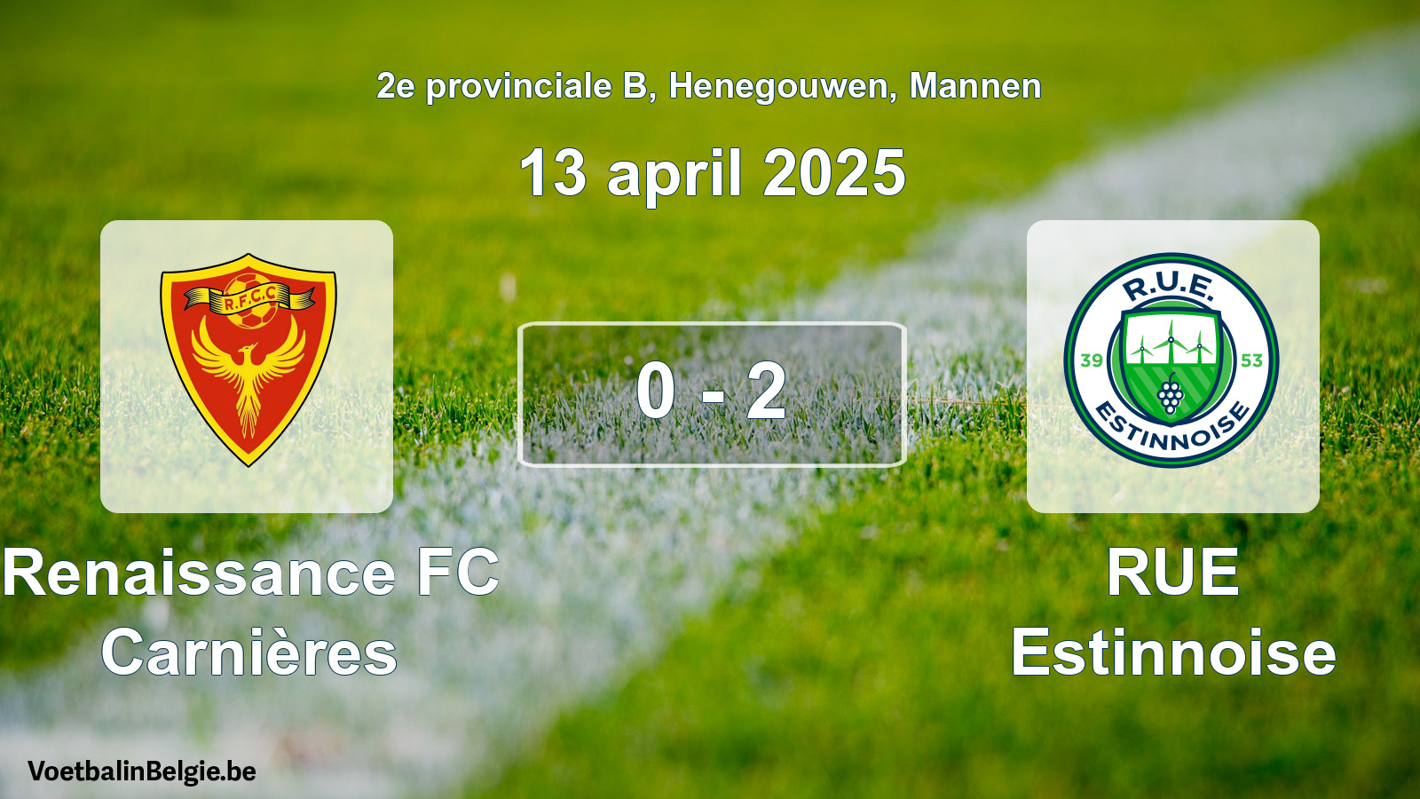Gespeelde wedstrijd mannenvoetbal: Renaissance FC Carnières - RUE Estinnoise 0 - 2 (13 april 2025)