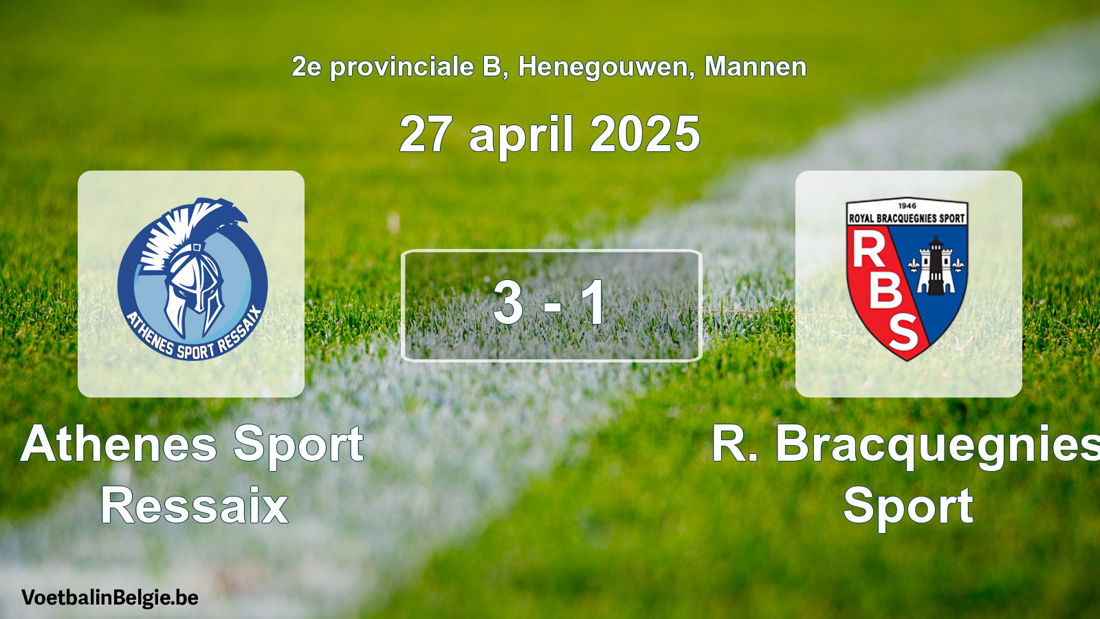 Gespeelde wedstrijd mannenvoetbal: Athenes Sport Ressaix - R. Bracquegnies Sport 3 - 1 (27 april 2025)