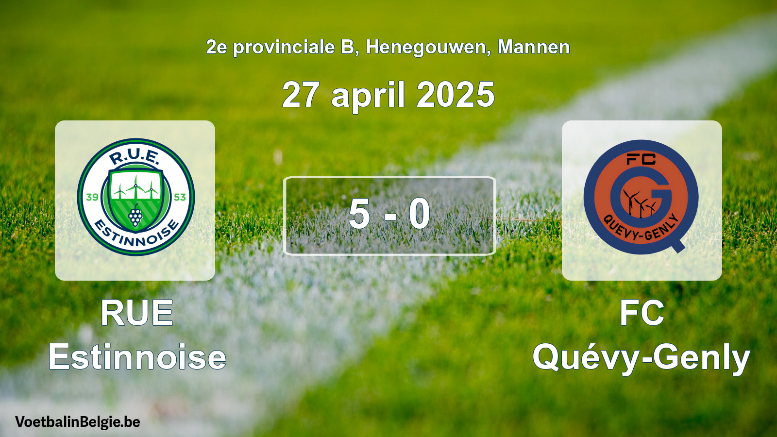 Gespeelde wedstrijd mannenvoetbal: RUE Estinnoise - FC Quévy-Genly 5 - 0 (27 april 2025)
