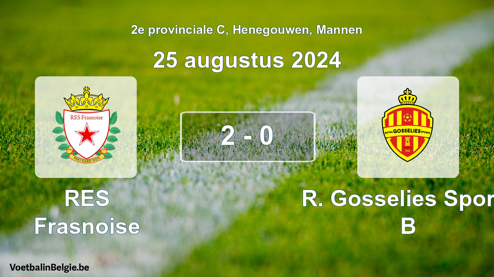 Gespeelde wedstrijd mannenvoetbal: RES Frasnoise - R. Gosselies Sports B 2 - 0 (25 augustus 2024)