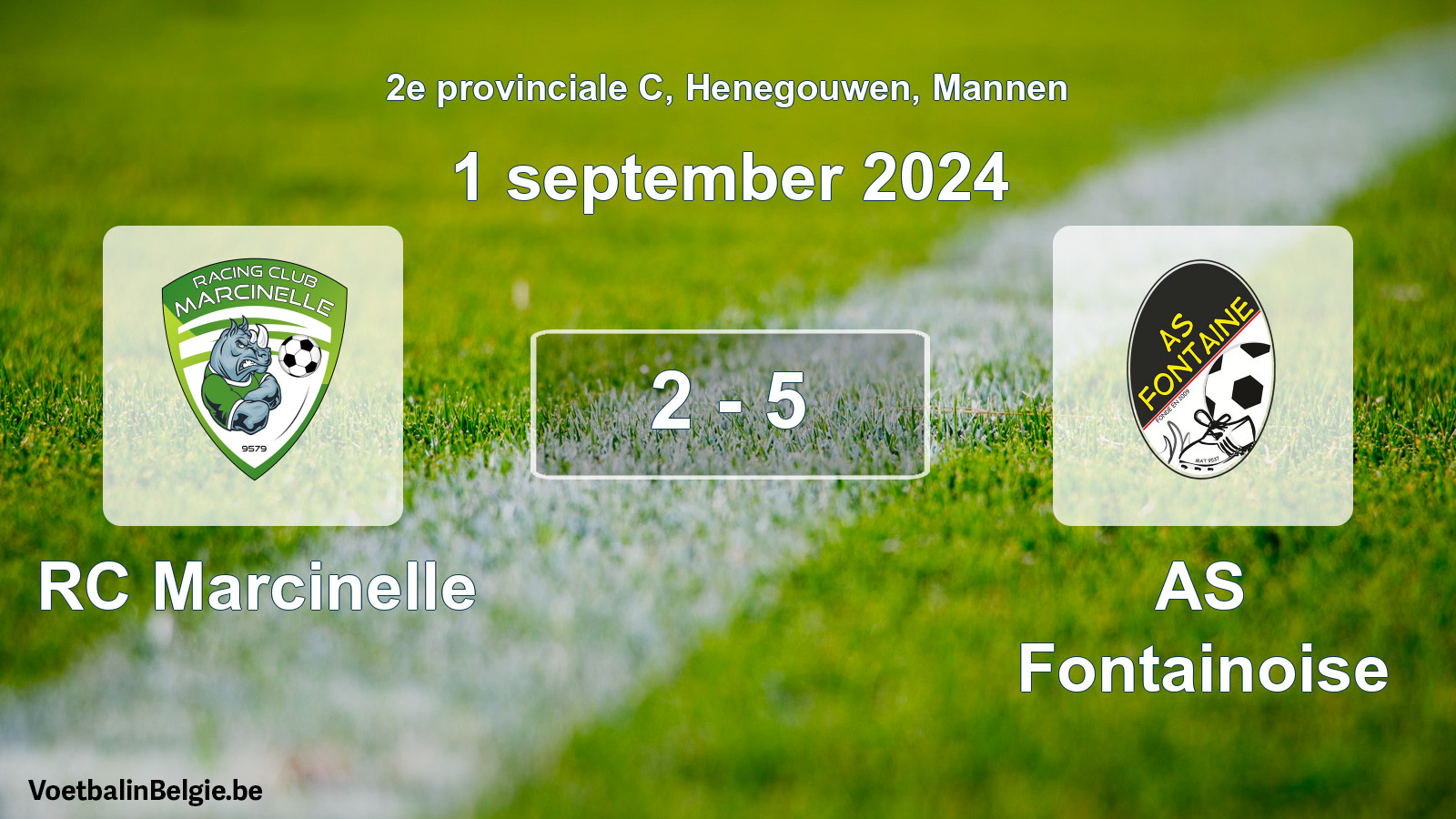 Gespeelde wedstrijd mannenvoetbal: RC Marcinelle - AS Fontainoise 2 - 5 (1 september 2024)