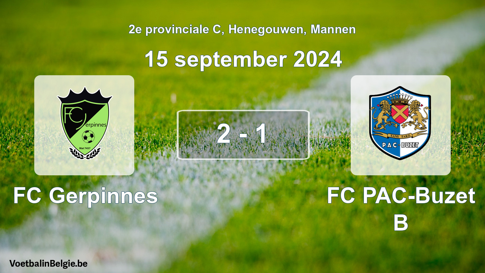 Gespeelde wedstrijd mannenvoetbal: FC Gerpinnes - FC PAC-Buzet B 2 - 1 (15 september 2024)