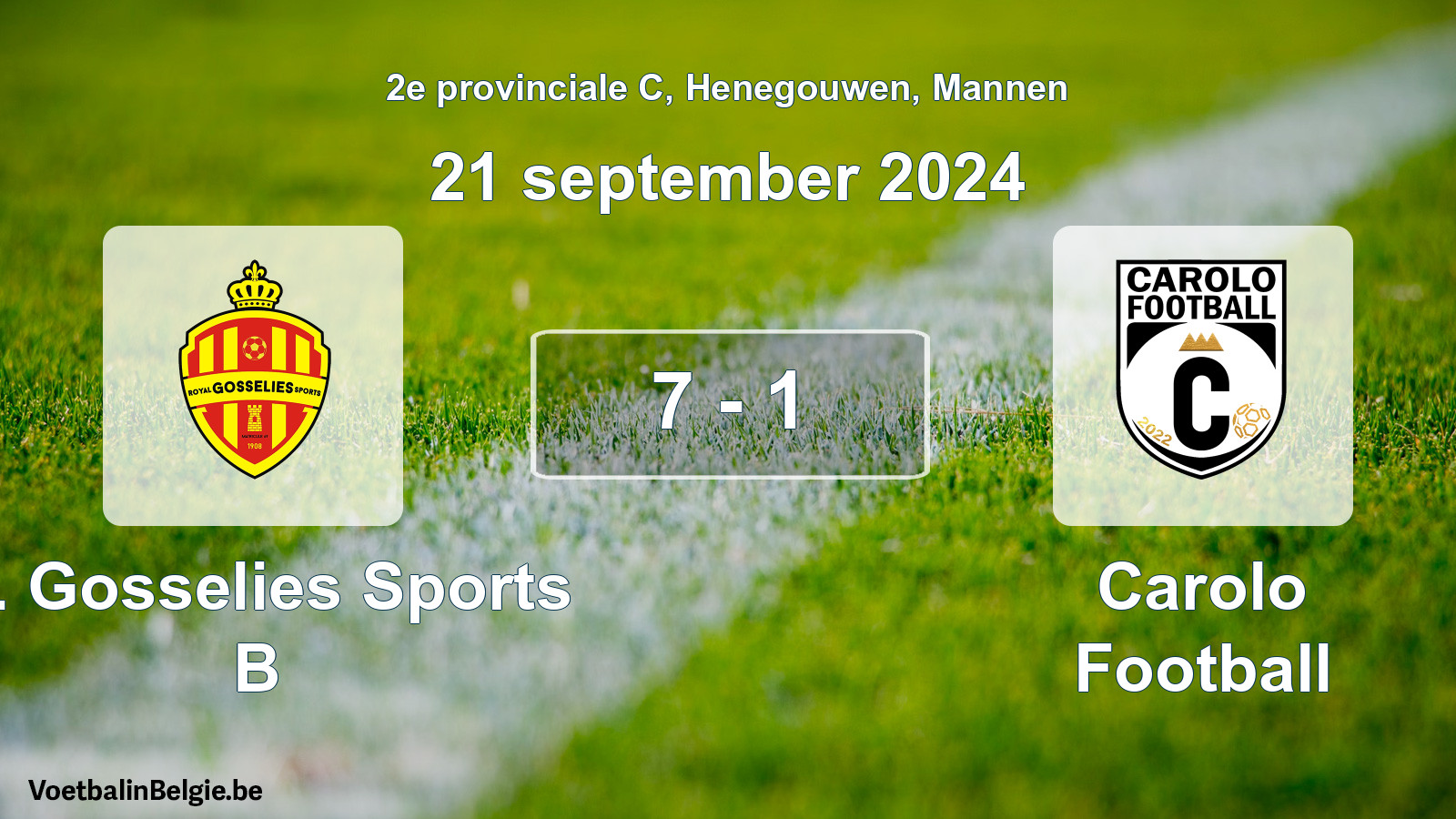 Gespeelde wedstrijd mannenvoetbal: R. Gosselies Sports B - Carolo Football 7 - 1 (21 september 2024)