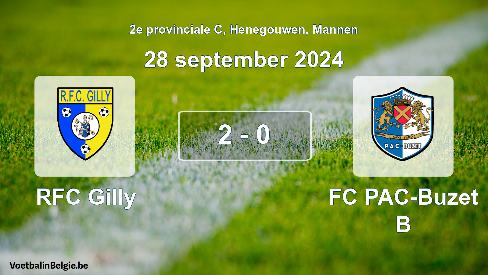 Gespeelde wedstrijd mannenvoetbal: RFC Gilly - FC PAC-Buzet B 2 - 0 (28 september 2024)
