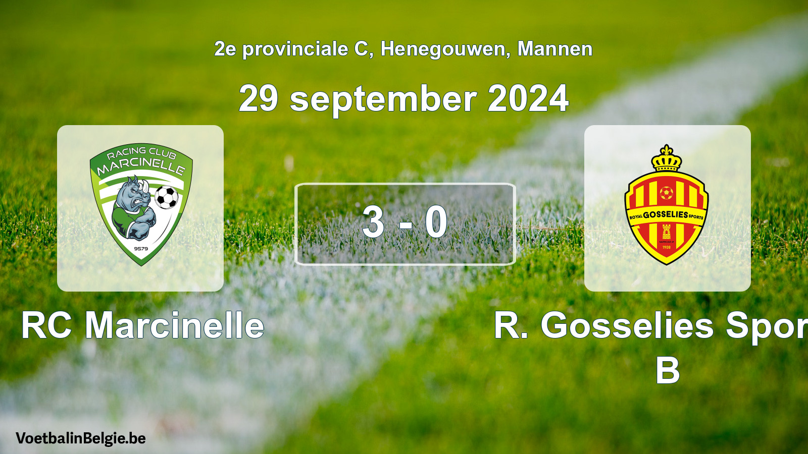 Gespeelde wedstrijd mannenvoetbal: RC Marcinelle - R. Gosselies Sports B 3 - 0 (29 september 2024)