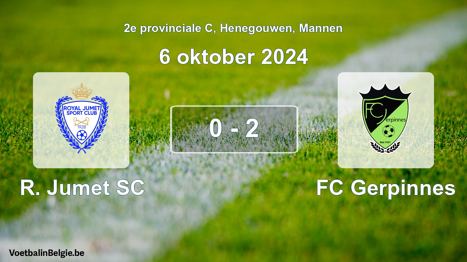 Gespeelde wedstrijd mannenvoetbal: R. Jumet SC - FC Gerpinnes 0 - 2 (6 oktober 2024)