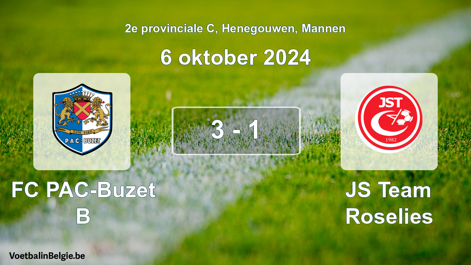 Gespeelde wedstrijd mannenvoetbal: FC PAC-Buzet B - JS Team Roselies 3 - 1 (6 oktober 2024)