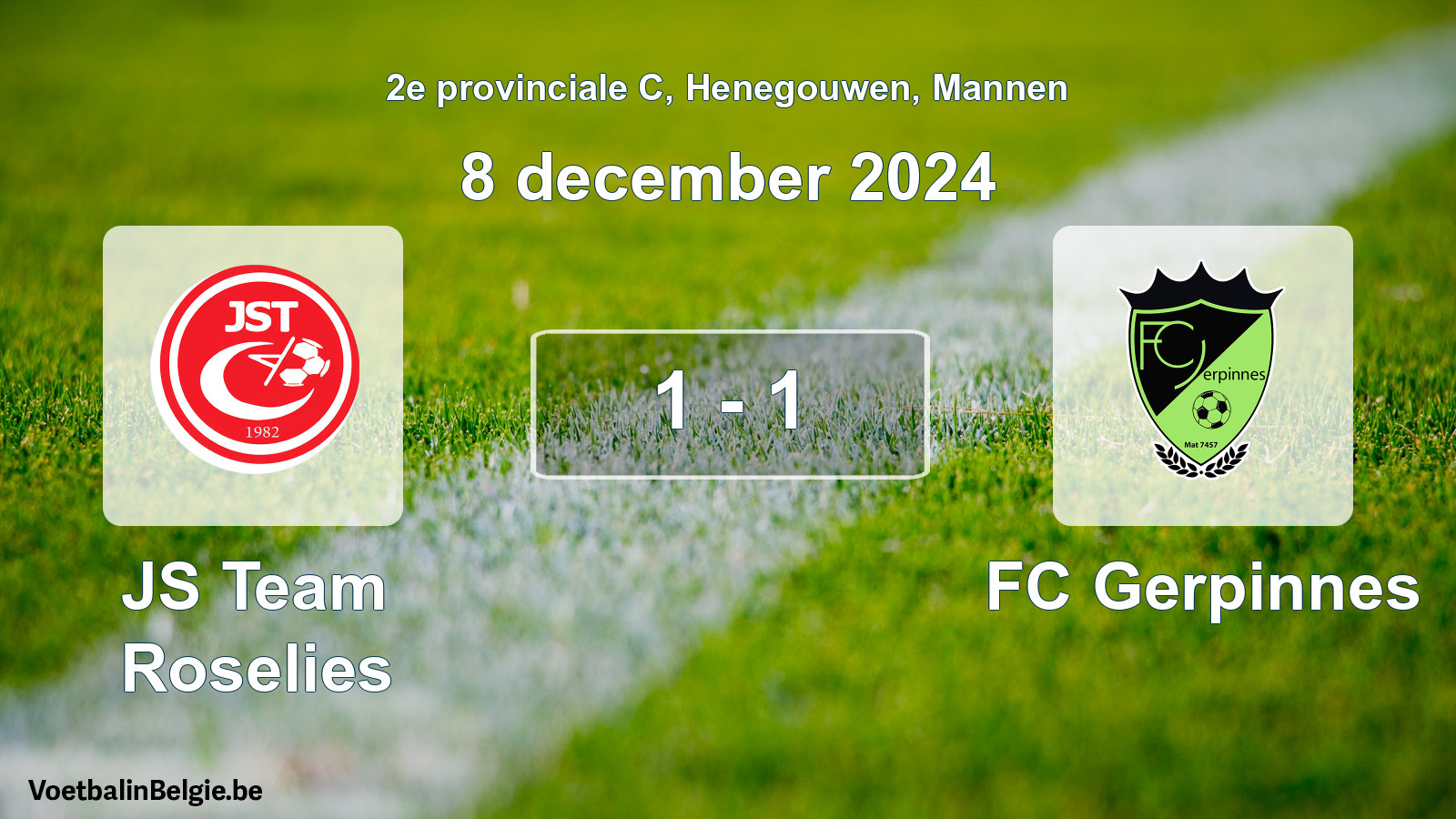 Gespeelde wedstrijd mannenvoetbal: JS Team Roselies - FC Gerpinnes 1 - 1 (8 december 2024)