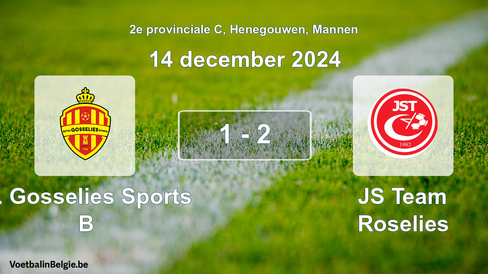 Gespeelde wedstrijd mannenvoetbal: R. Gosselies Sports B - JS Team Roselies 1 - 2 (14 december 2024)