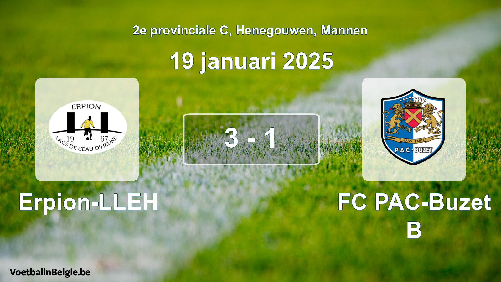 Gespeelde wedstrijd mannenvoetbal: Erpion-LLEH - FC PAC-Buzet B 3 - 1 (19 januari 2025)