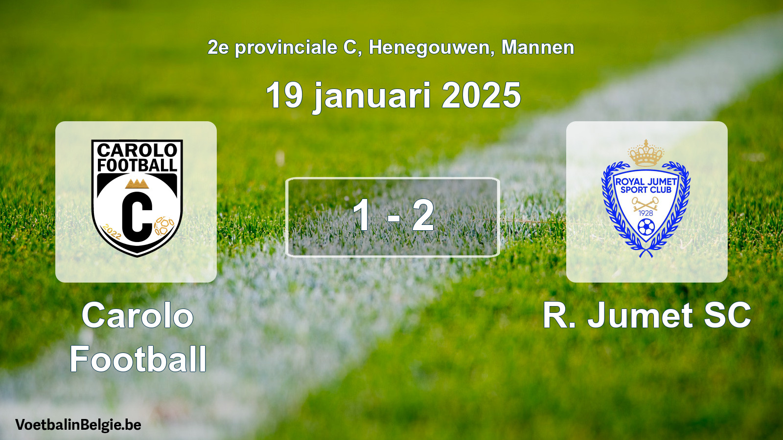 Gespeelde wedstrijd mannenvoetbal: Carolo Football - R. Jumet SC 1 - 2 (19 januari 2025)