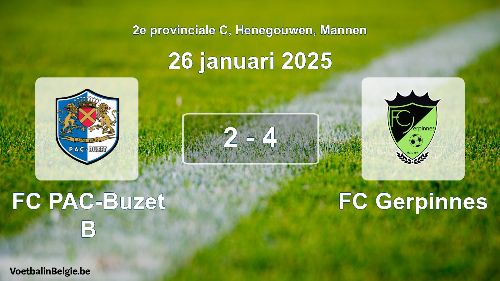 Gespeelde wedstrijd mannenvoetbal: FC PAC-Buzet B - FC Gerpinnes 2 - 4 (26 januari 2025)