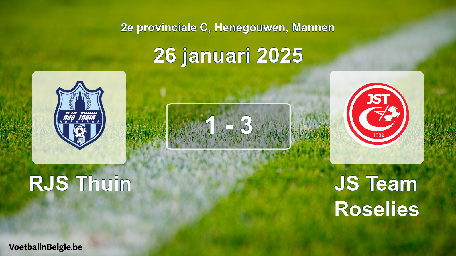 Gespeelde wedstrijd mannenvoetbal: RJS Thuin - JS Team Roselies 1 - 3 (26 januari 2025)
