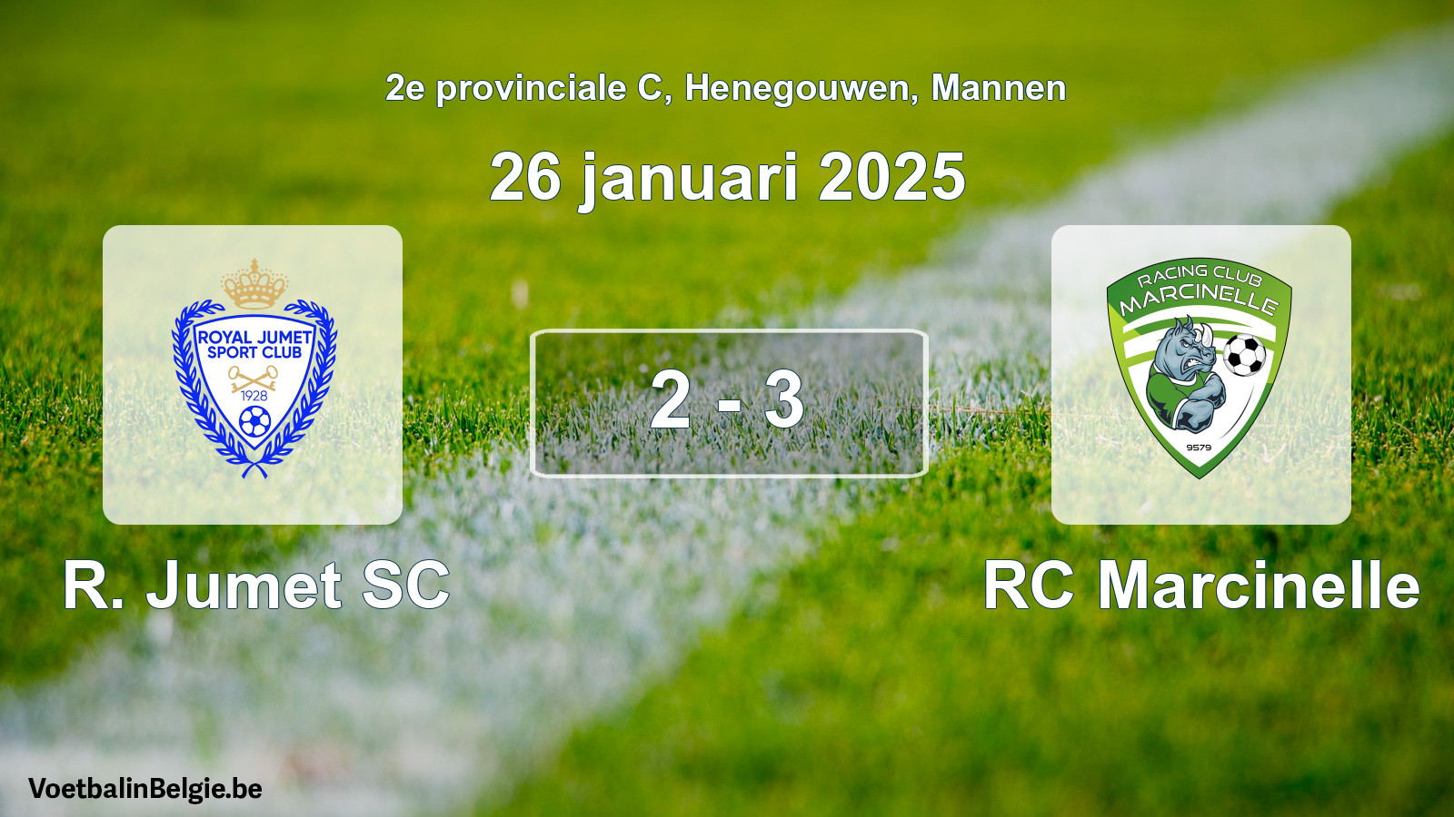 Gespeelde wedstrijd mannenvoetbal: R. Jumet SC - RC Marcinelle 2 - 3 (26 januari 2025)