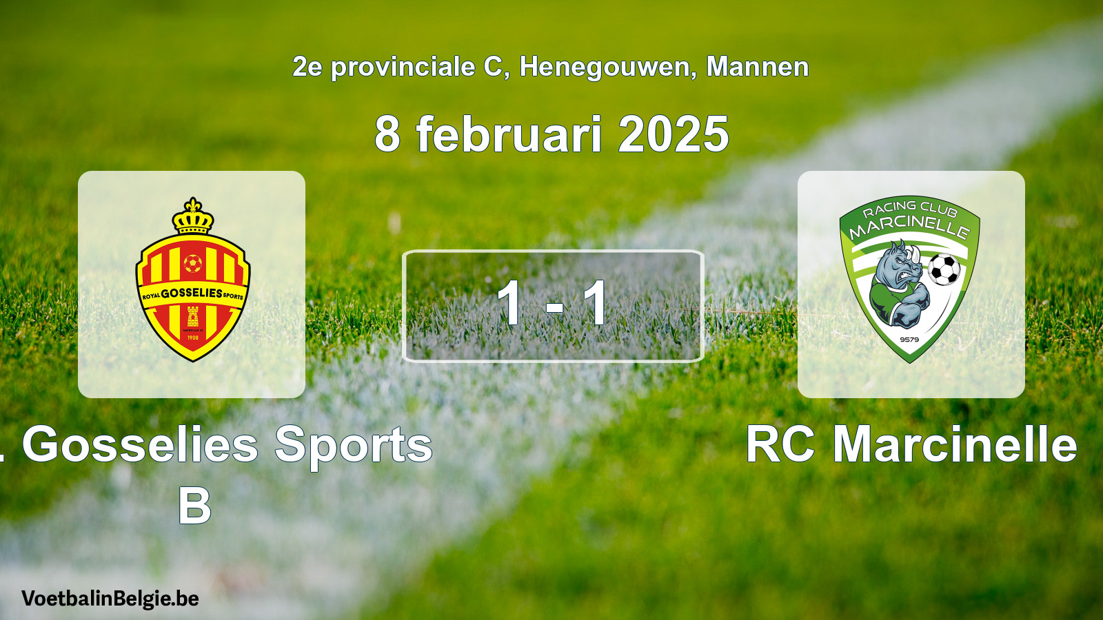 Gespeelde wedstrijd mannenvoetbal: R. Gosselies Sports B - RC Marcinelle 1 - 1 (8 februari 2025)