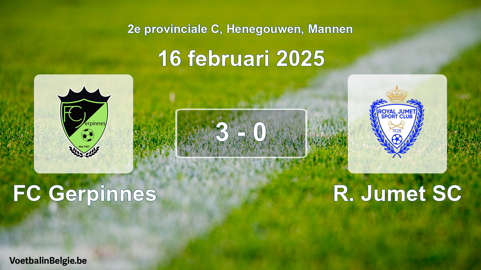 Gespeelde wedstrijd mannenvoetbal: FC Gerpinnes - R. Jumet SC 3 - 0 (16 februari 2025)